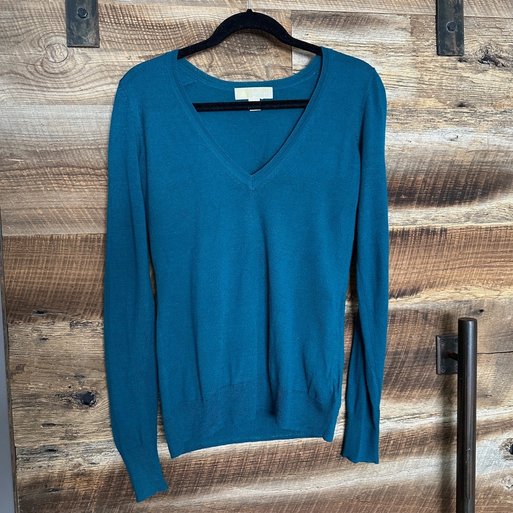 EUC - Michael Kors - V-Neck Merino Wool Blend Sweater - Teal - Medium